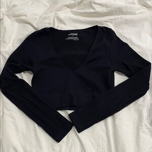 Garage Black Ribbed V-Neck Long Sleeve Top